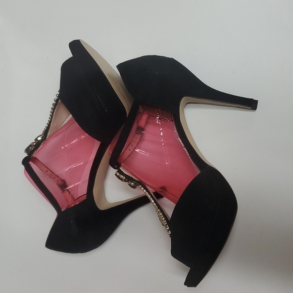 NWT SACHA LONDON Black Leatger Sude Jewled Open Toe Sling Back Heels Size 10 - Picture 4 of 10